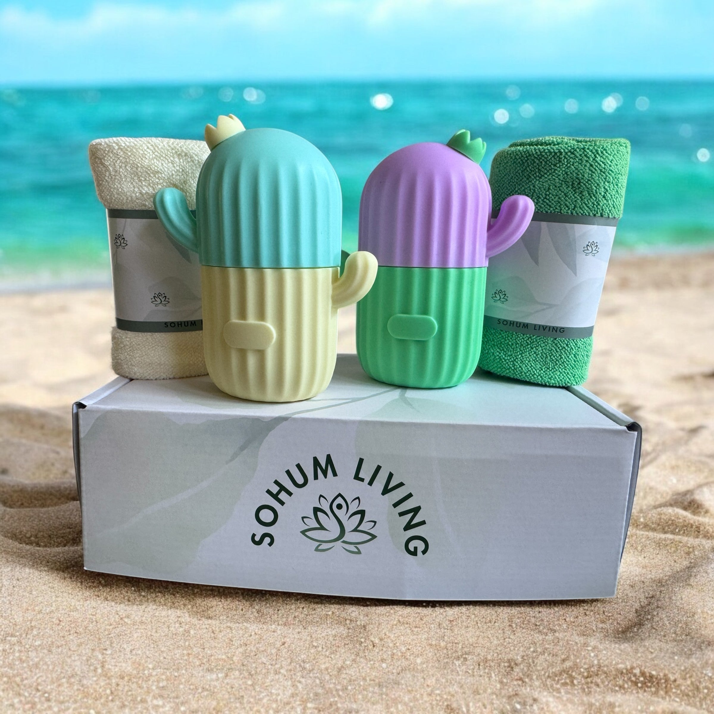 Gift Set - Premium Silicone Ice Roller for Face & Body - Reduce Puffiness, Tighten Skin, and Soothe Irritation - Pink/Hot Pink & Teal/Nude