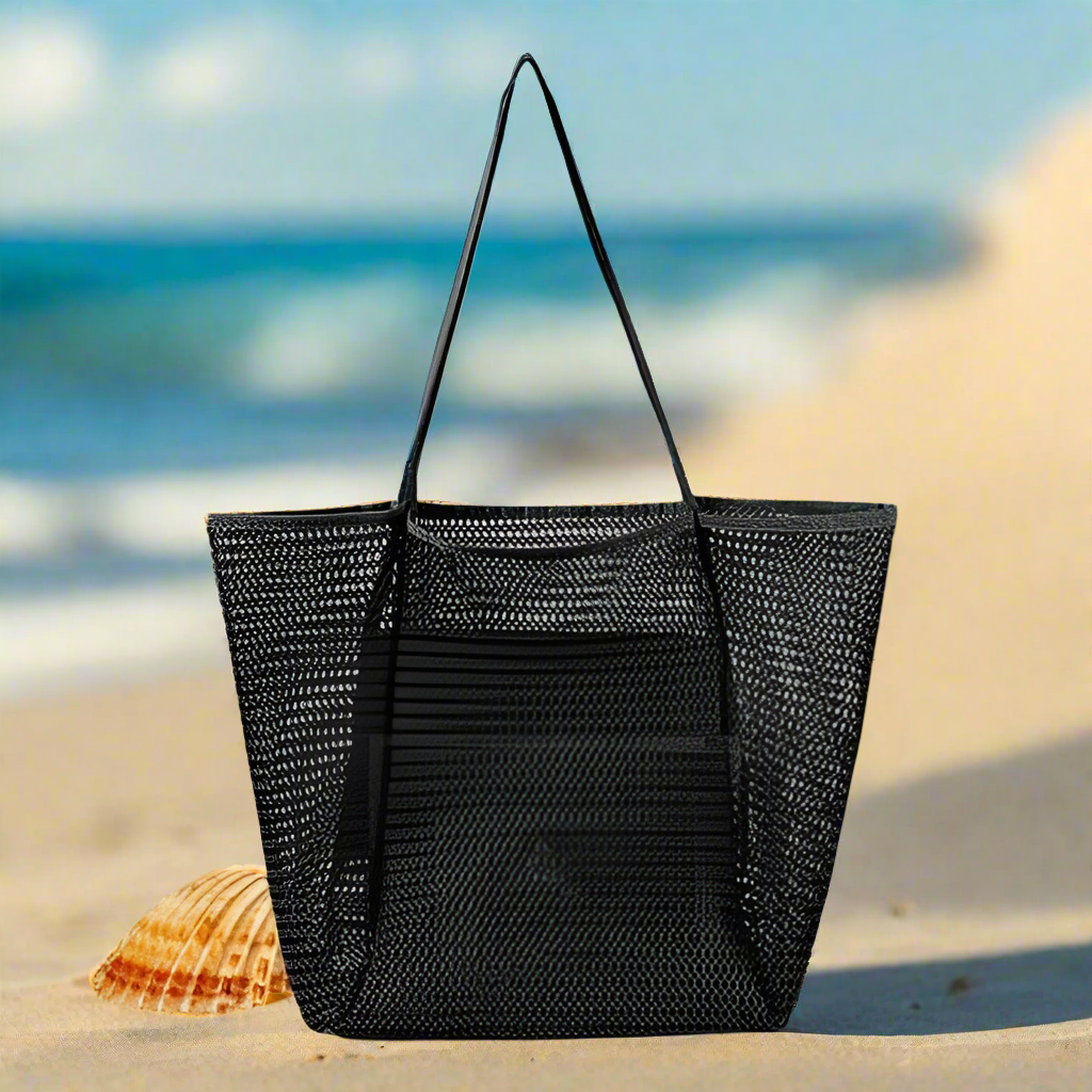 Lightweight Foldable Mesh Tote Bag - Black