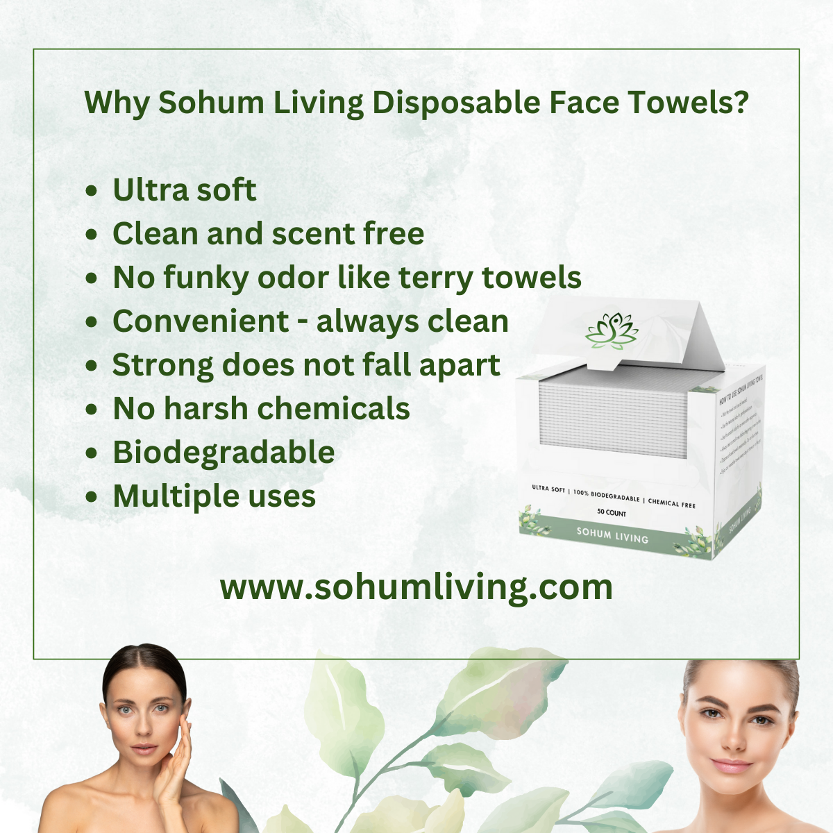 Ultra Soft Biodegradable Face Cloths - 50 Count