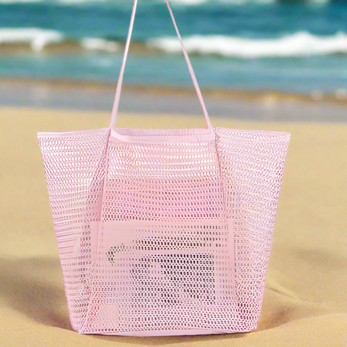Lightweight Foldable Mesh Tote Bag - Pink