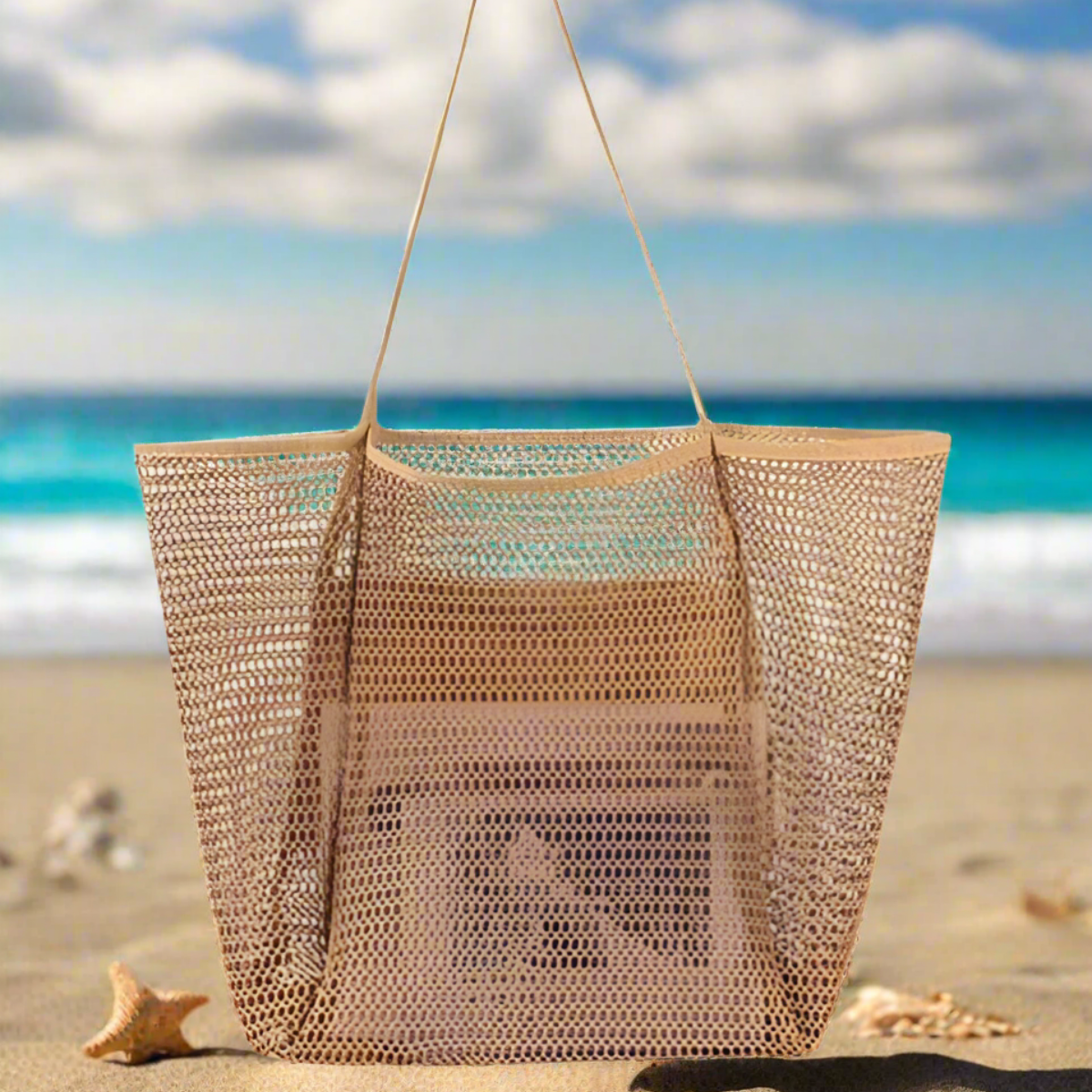 Lightweight Foldable Mesh Tote Bag - Brown