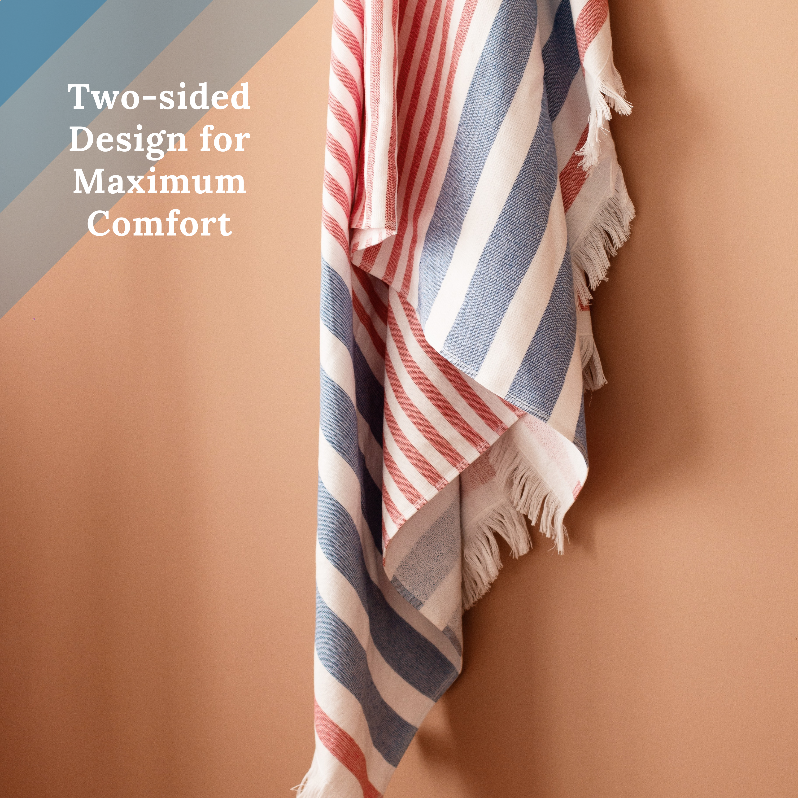 Luzia Striped Beach Towel, 40 x 70 inches, 100% Turkish Cotton, Blue and Red