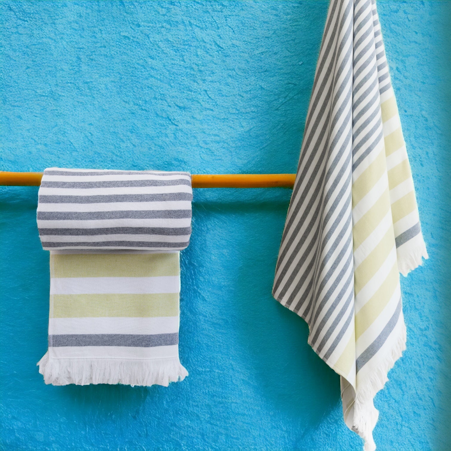 Luzia Striped Beach Towel, 40 x 70 inches, 100% Turkish Cotton, Yellow and Grey