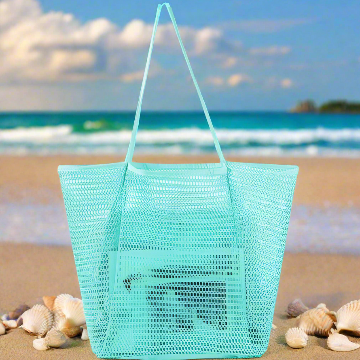 Lightweight Foldable Mesh Tote Bag - Turquoise