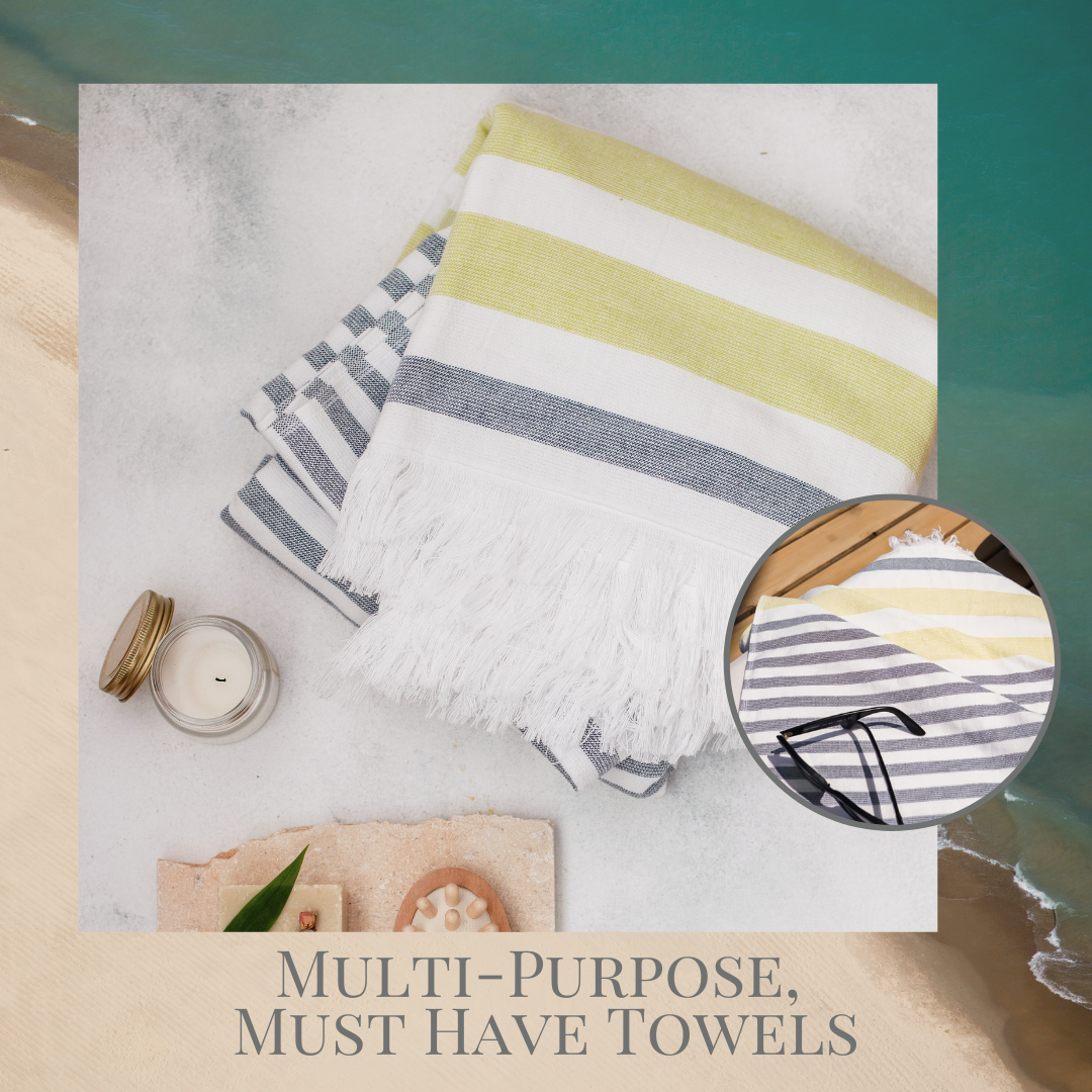 Luzia Striped Beach Towel, 40 x 70 inches, 100% Turkish Cotton, Yellow and Grey