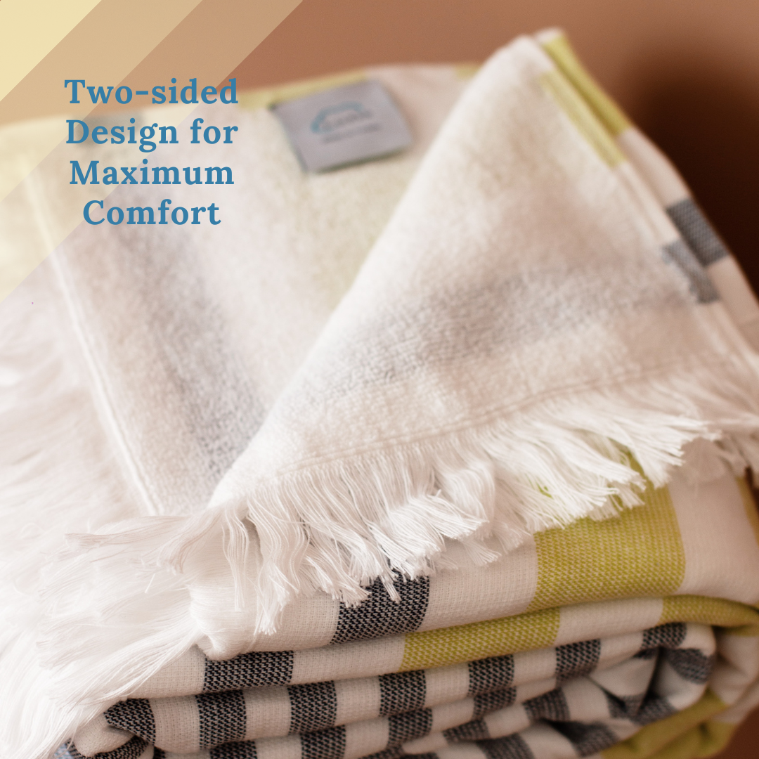 Luzia Striped Beach Towel, 40 x 70 inches, 100% Turkish Cotton, Yellow and Grey